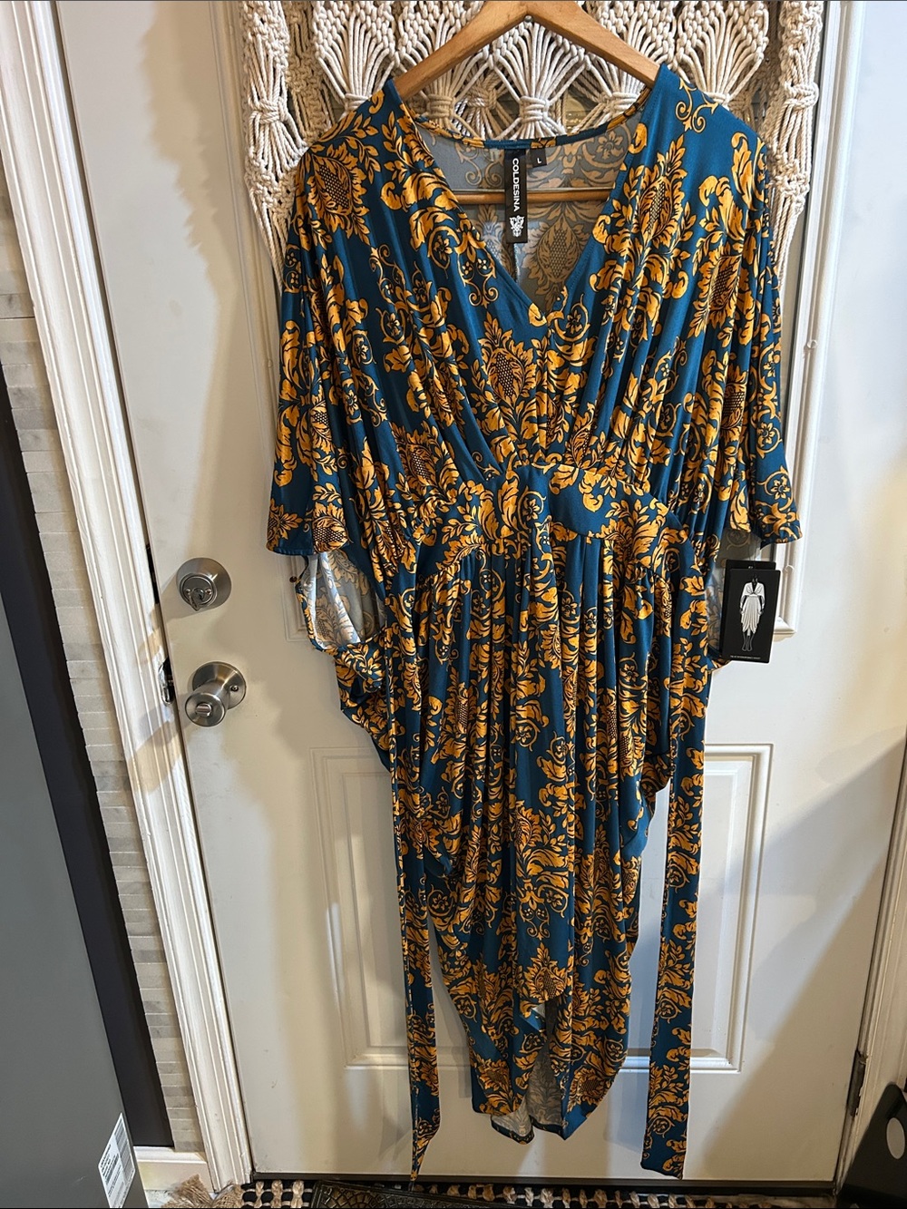 Coldesina Butterfly Kaftan Dress, Teal and Mustard Floral Wrap Dress